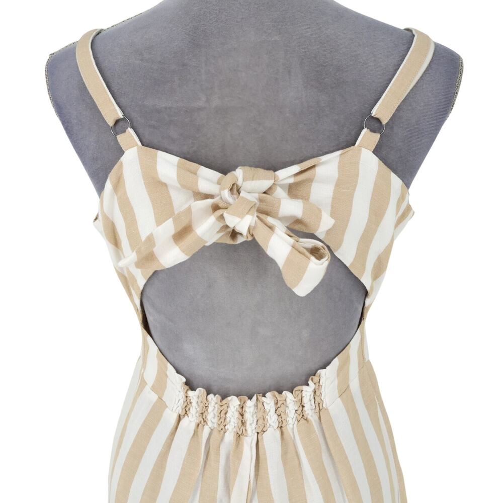Rails Jumpsuit Womens Medium Beige Stripe Linen Blend Ankle Crop Teresa Coastal - Picture 9 of 14